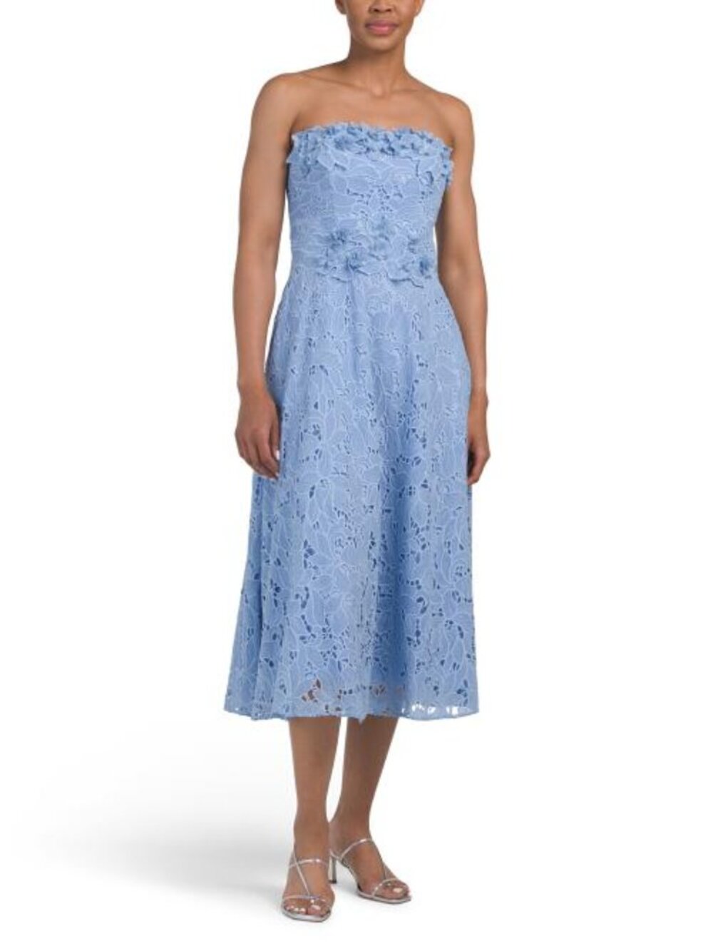 RENE BY RENE RUIZ Strapless Floral Lace Tea-length Dress